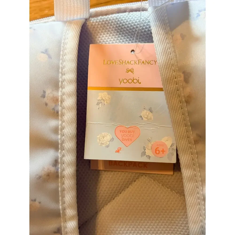 NWT LoveShackFancy x Yoobi Backpack Purple/ Blue Floral Bow Quilted Laptop Bag